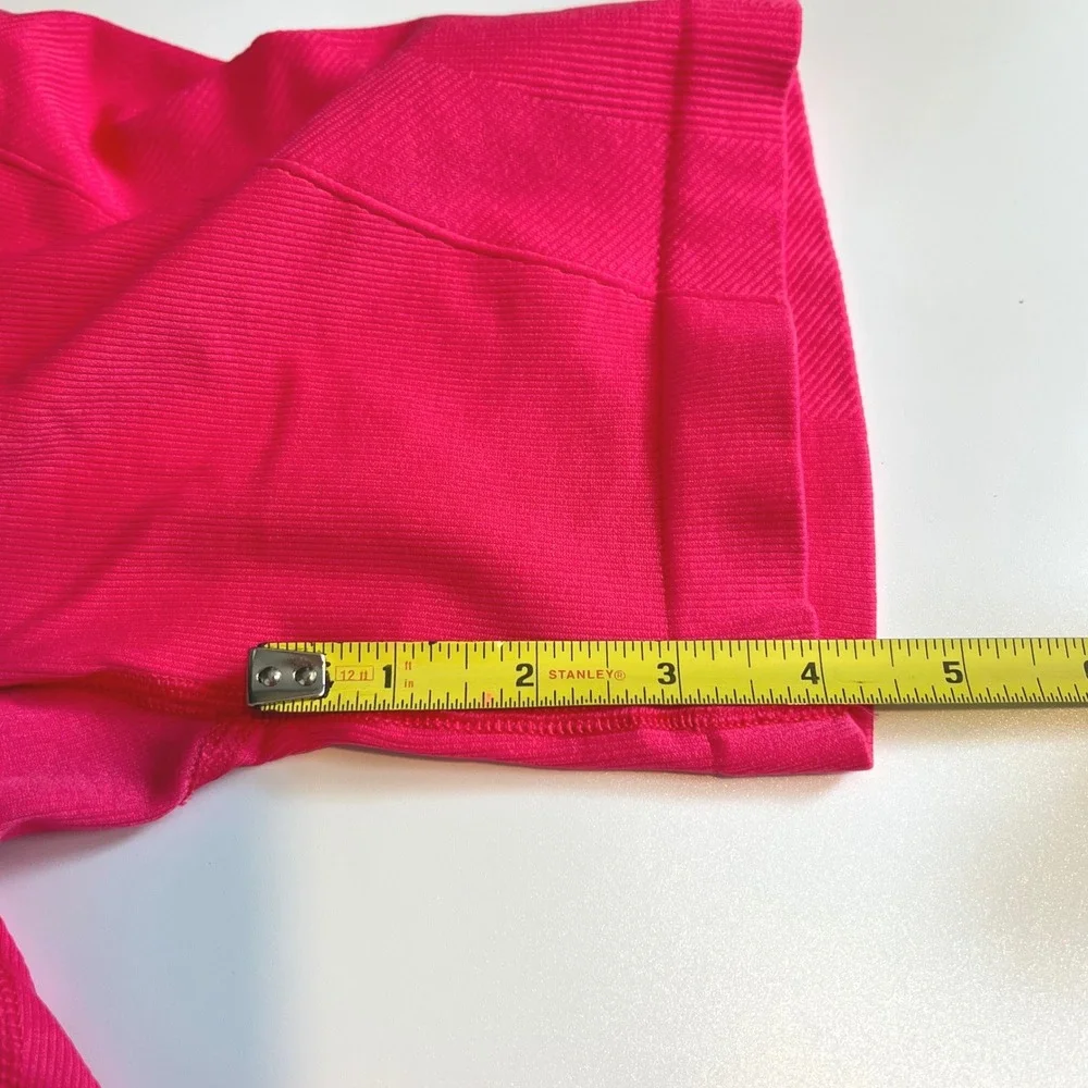 All in Motion Women L Biker Shorts Ribbed Seamless High Waisted Hot Pink Workout
